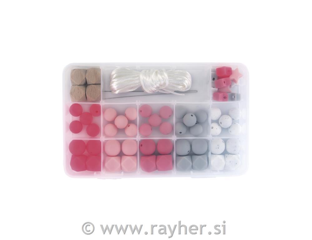 Silikonske perle set Pink, 61-delni