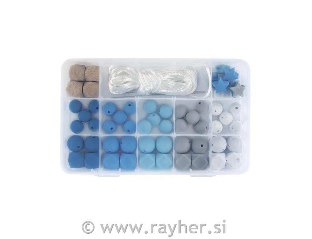 Silikonske perle set Blue, 61-delni