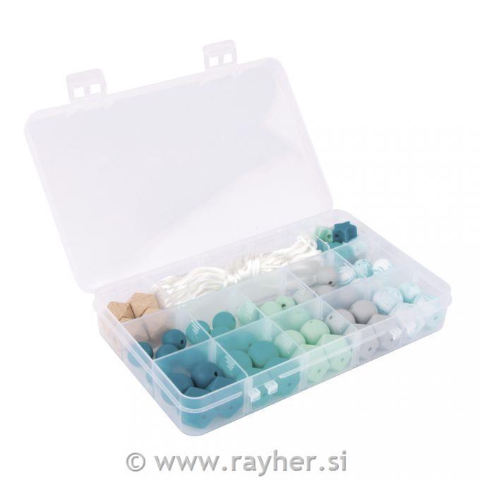 Silicone beads boxmint green61-piece, incl.thread string, box