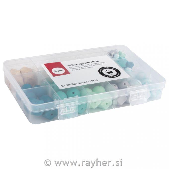 Silicone beads boxmint green61-piece, incl.thread string, box