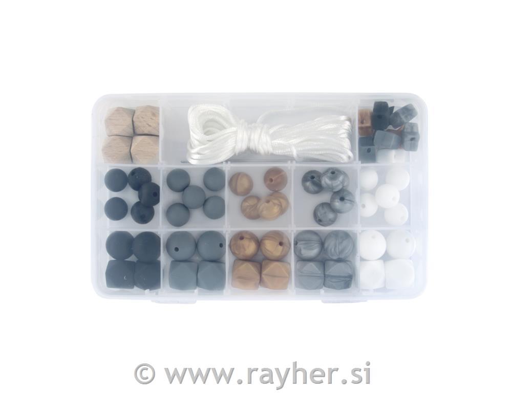 Silikonske perle set Metallic, 61-delni
