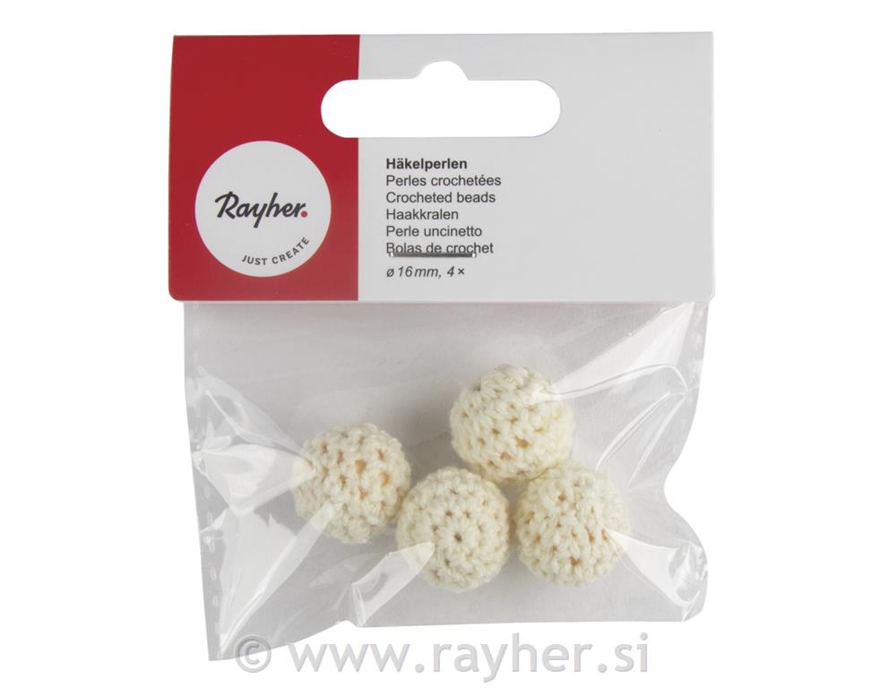 Kvačkane perle, 16mm, bele, 4 kos