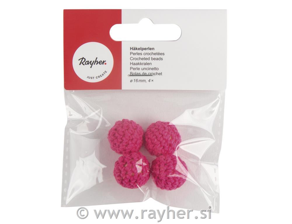 Kvačkane perle, 16mm, roza, 4 kos