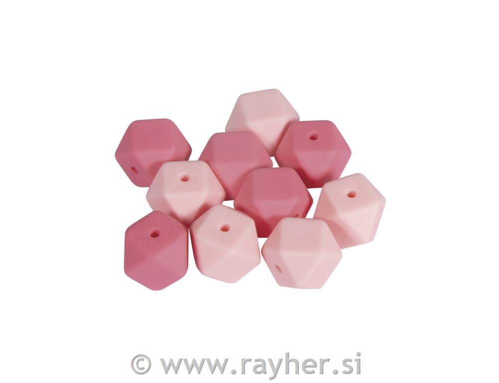 Silicone beads Hexagon, 14mm orose shadestab-bag 10pcs