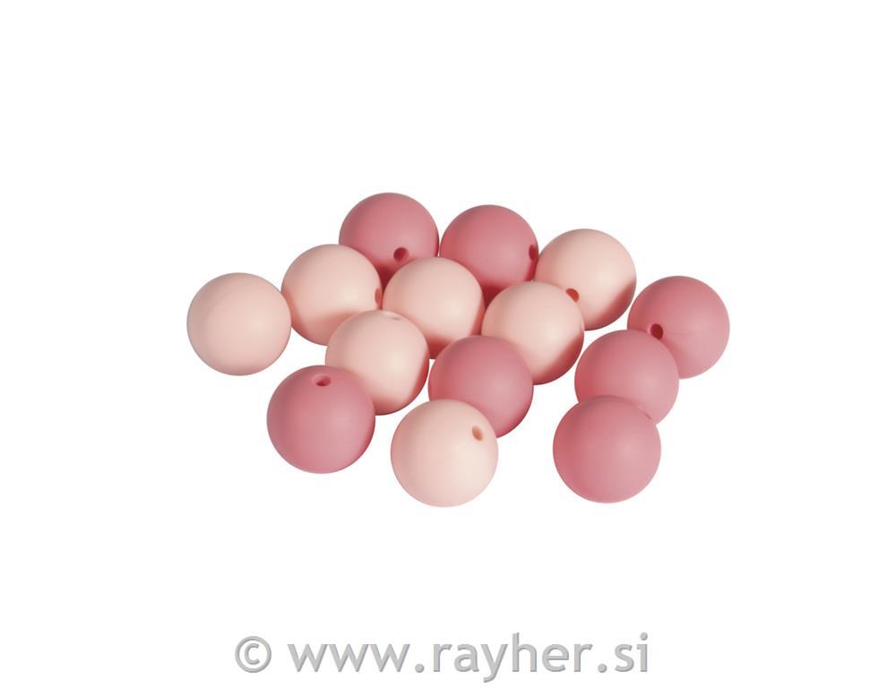 Silicone beads, 15mm orose shadestab-bag 14pcs