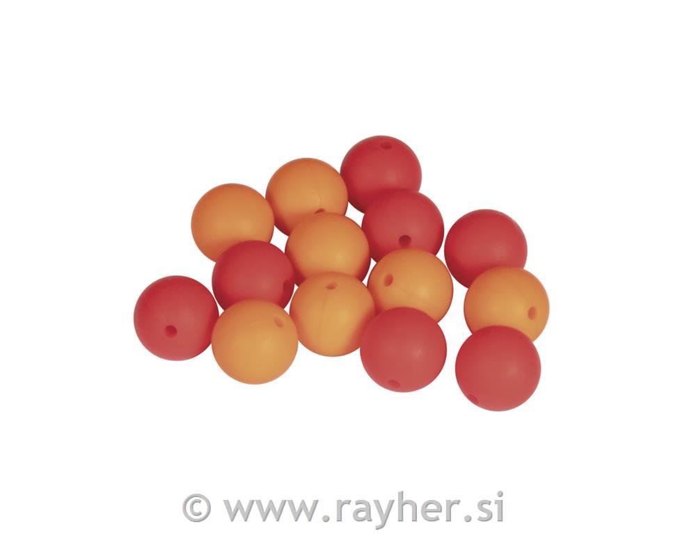 Silicone beads, 15mm ored shadestab-bag 14pcs