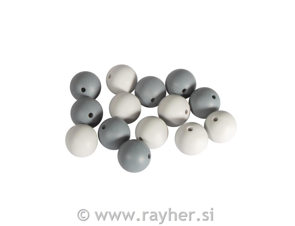 Silikonske perle, 15mm, sive, 14 kos