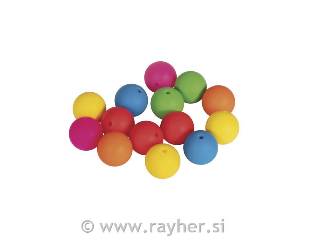 Silikonske perle, 15mm, mešane barve, 14 kos