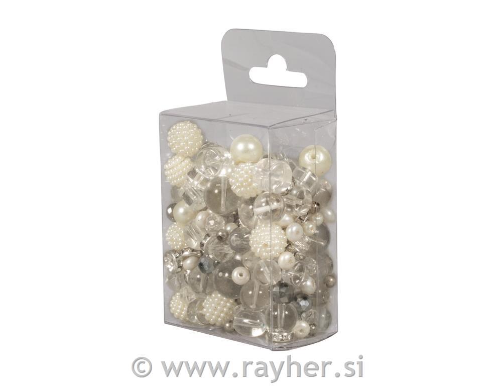 Perle steklene "Pearl effect", bele, 100g