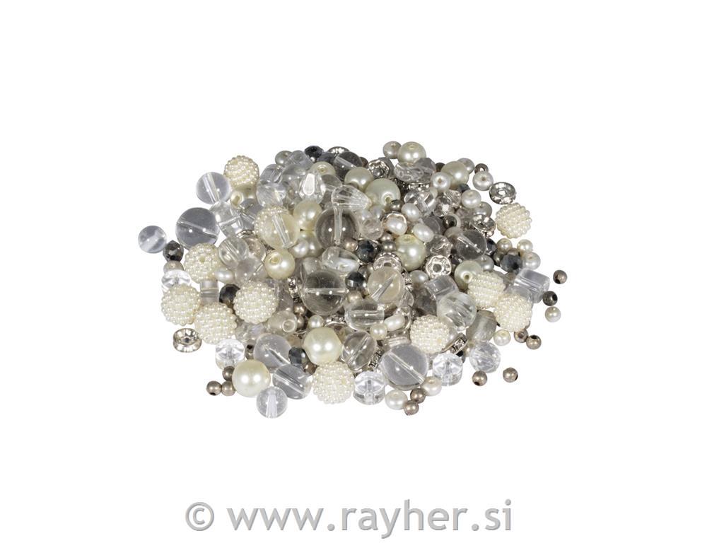 Perle steklene "Pearl effect", bele, 100g