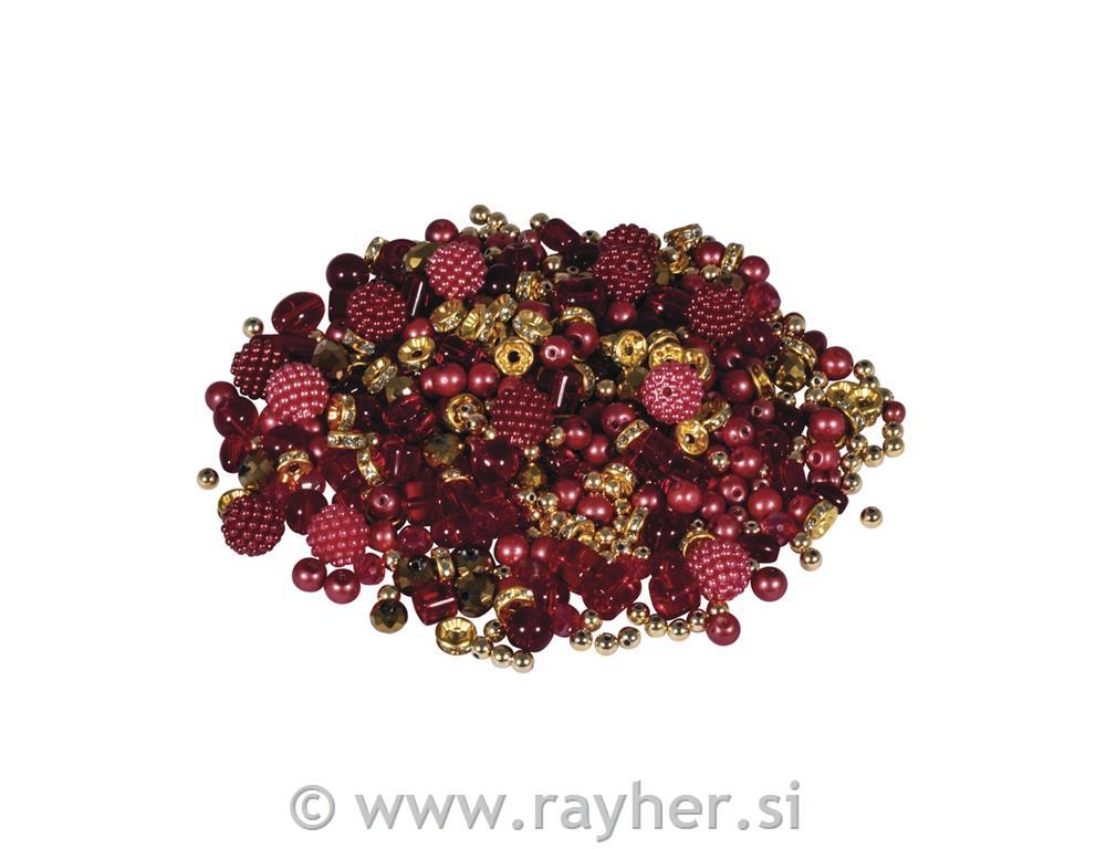 Glass earl effect beads mix, 100g, royal red