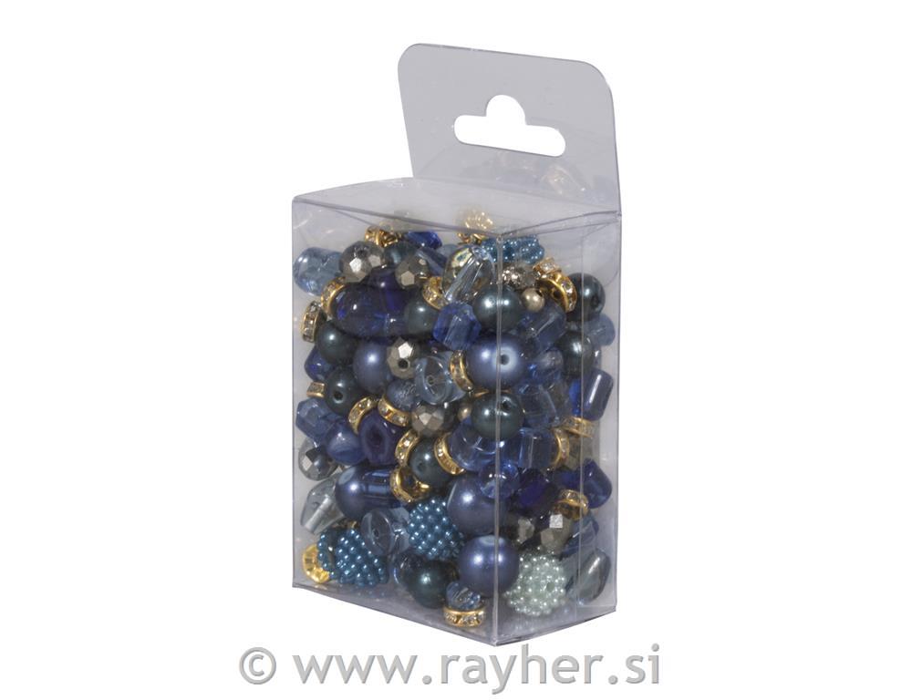Glass earl effect beads mix, 100g, royal blue