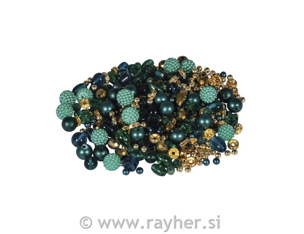 Glass earl effect beads mix, 100g, emerald