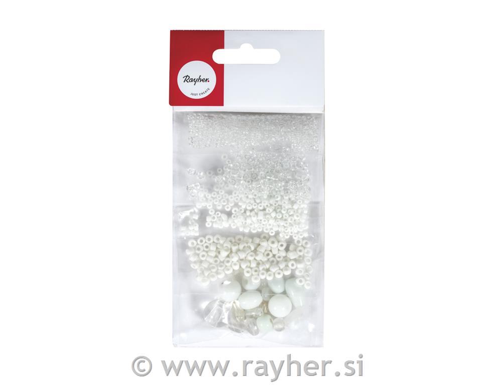 Glass bead mix, white, 5 types,40g