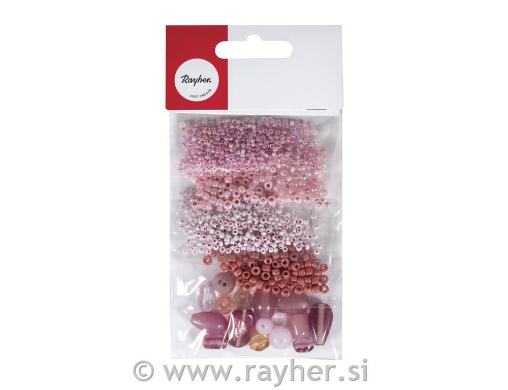 Glass bead mix, blush pink, 5 types,40g