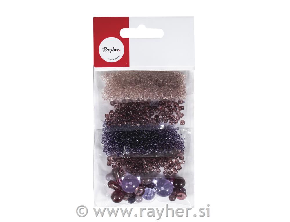 Perle steklene "Mix", vijolične, 40g