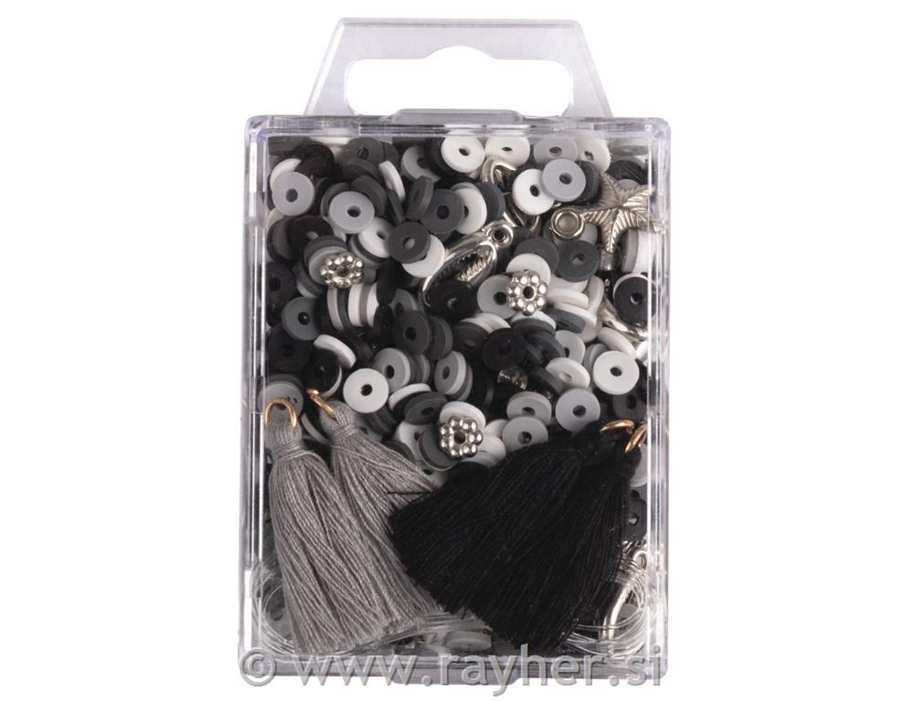 Heishi perle set črno bele