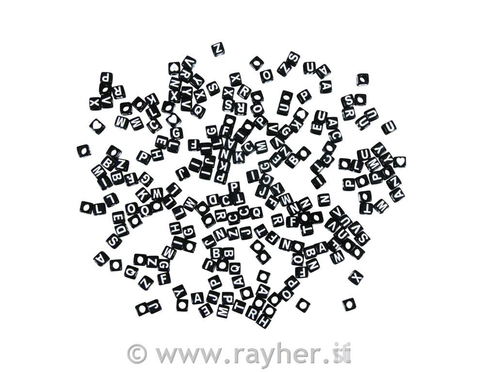 Perle črke, plastične, kocke, črne, 5x5mm, 40g