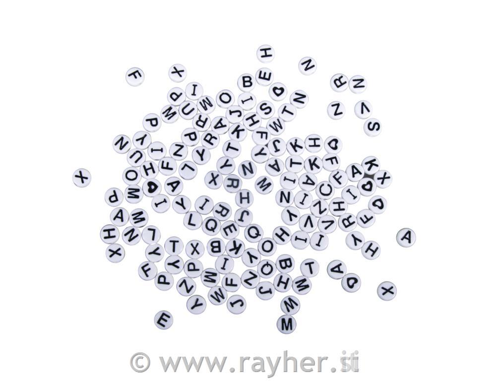 Plastic letters-beads, 9mm owhiteround, tab-blister 40g