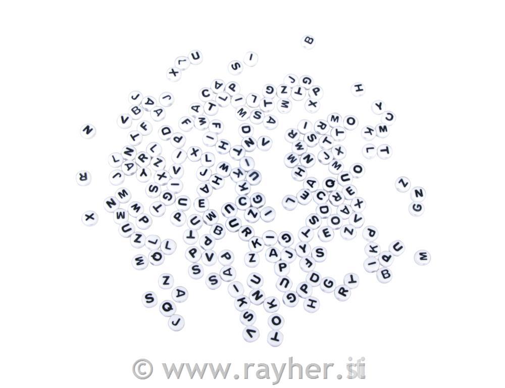 Perle črke, plastične, 6mm, bele, 40g