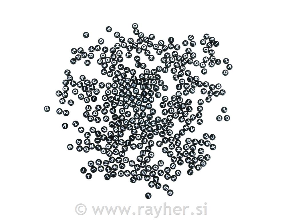 Perle črke, plastične, 6mm, črne, 40g