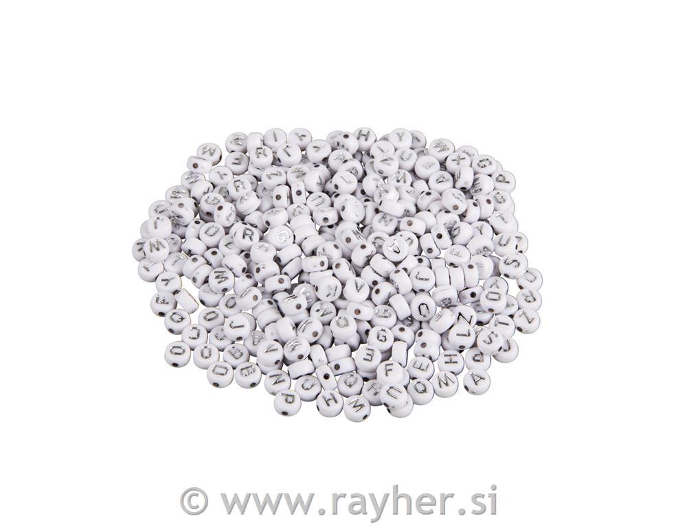 Perle črke, 6mm, srebrne, okrogle, 40g