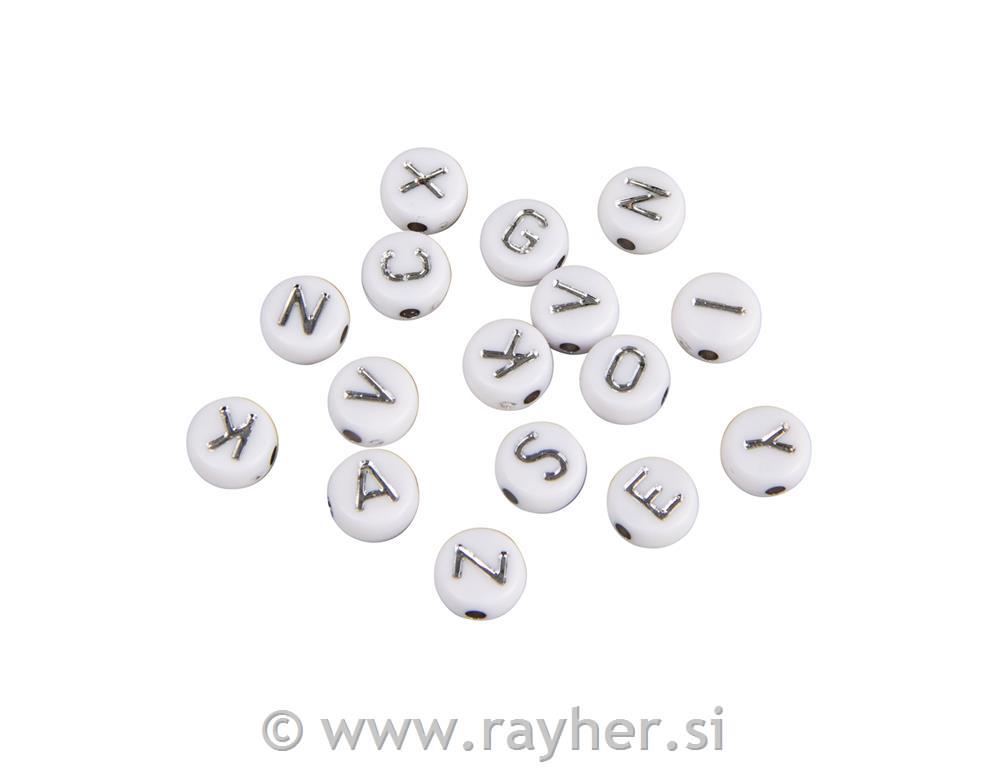 Perle črke, 6mm, srebrne, okrogle, 40g