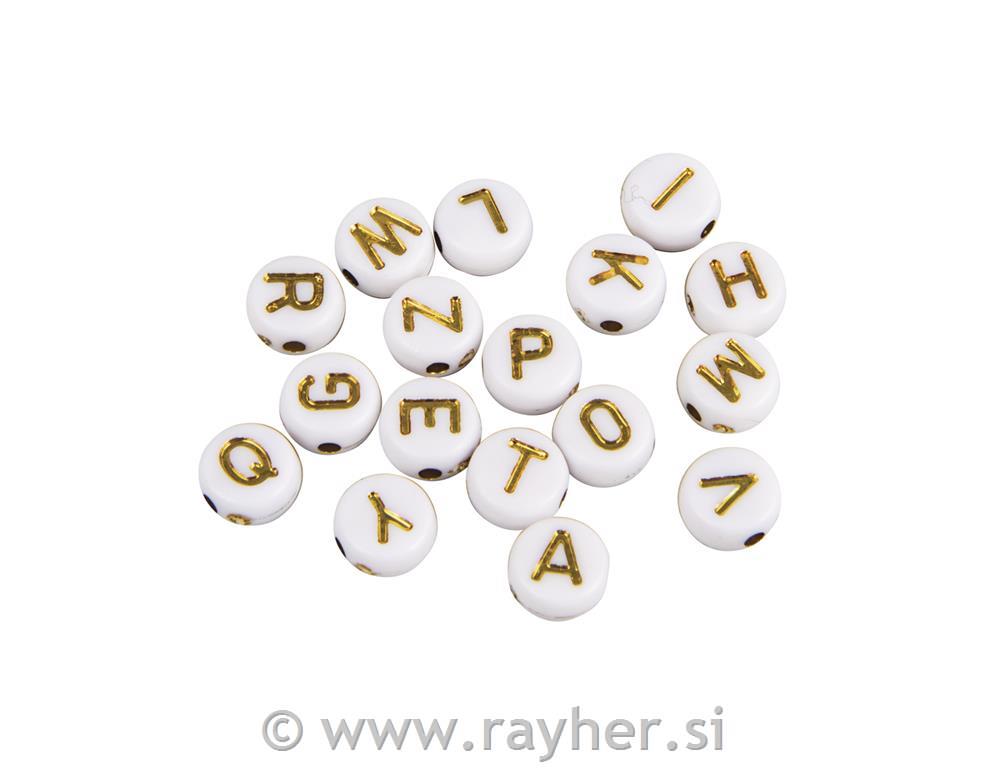 Perle črke, 6mm, zlate, okrogle, 40g