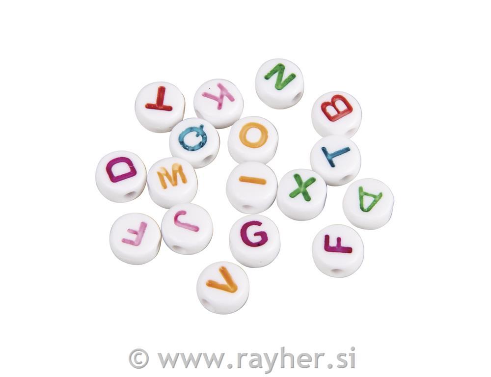 Plastic letters-beads, 6mm , coloured, round, 40g