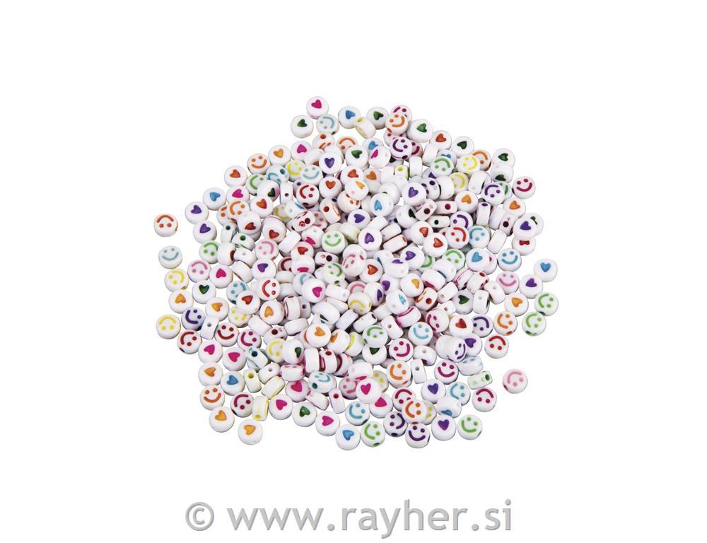 Perle "emoji", 6mm, barvne, okrogle, 40g