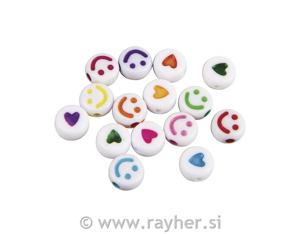 Perle "emoji", 6mm, barvne, okrogle, 40g