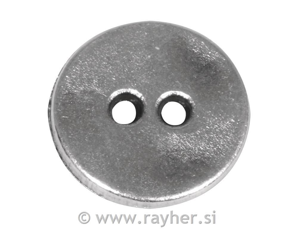 Element kovinski: gumb, 1.4 cm o, srebrn, luknje 1,5mm o