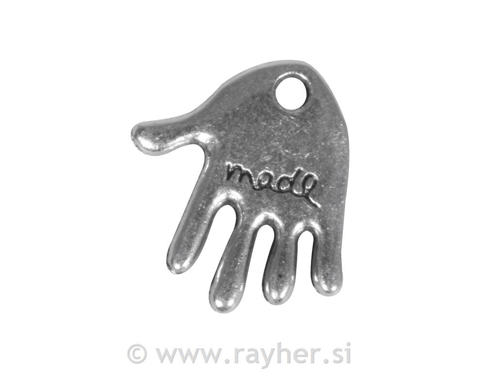 Element kovinski: "hand made", srebrn, 1,1cm, luknja 1mm o