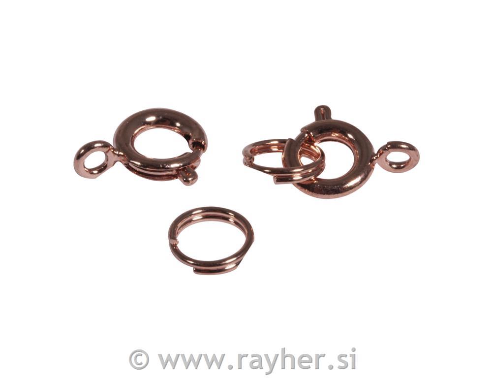 Sponka za verižico, 7mm, pink zlata/rose gold, 4 kos