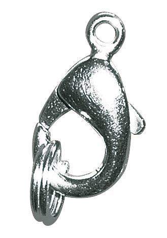 Carabiner clasp with ring, silver, 9.5mm