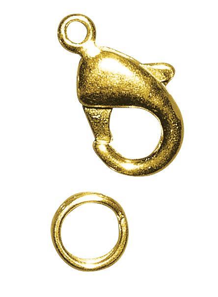 Carabiner clasp w. ring, gold, 18.5mm, t