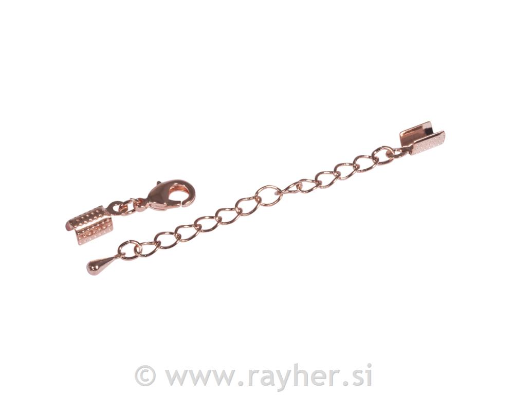 Karabin z znastavkom za vrvice,2mm, pink zlat/rose gold,1kos