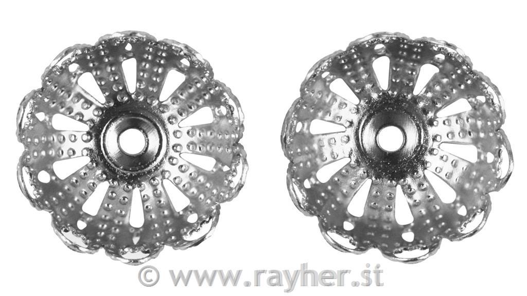 Filigree cap, 10mm o, silver, tab-bag 6p