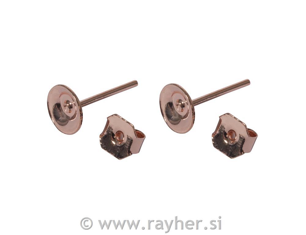 Ear stud with platine, 6mm o, pink gold,tab-bag 4pcs.