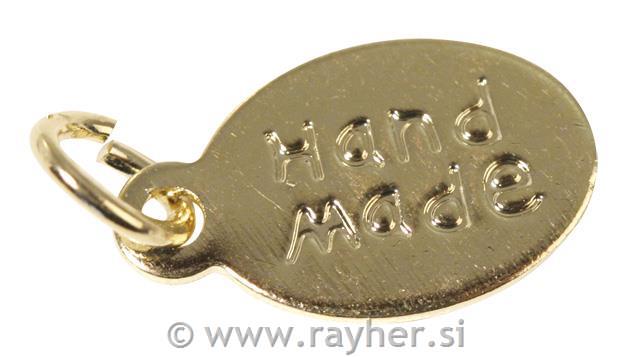 Pendant "hand made" oval with ring, gold