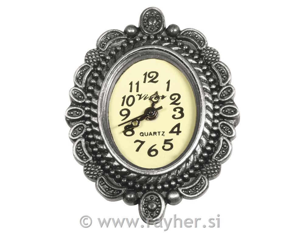 Ura z deko borduro, 2.5x3.2cm, staro srebro,1 kos