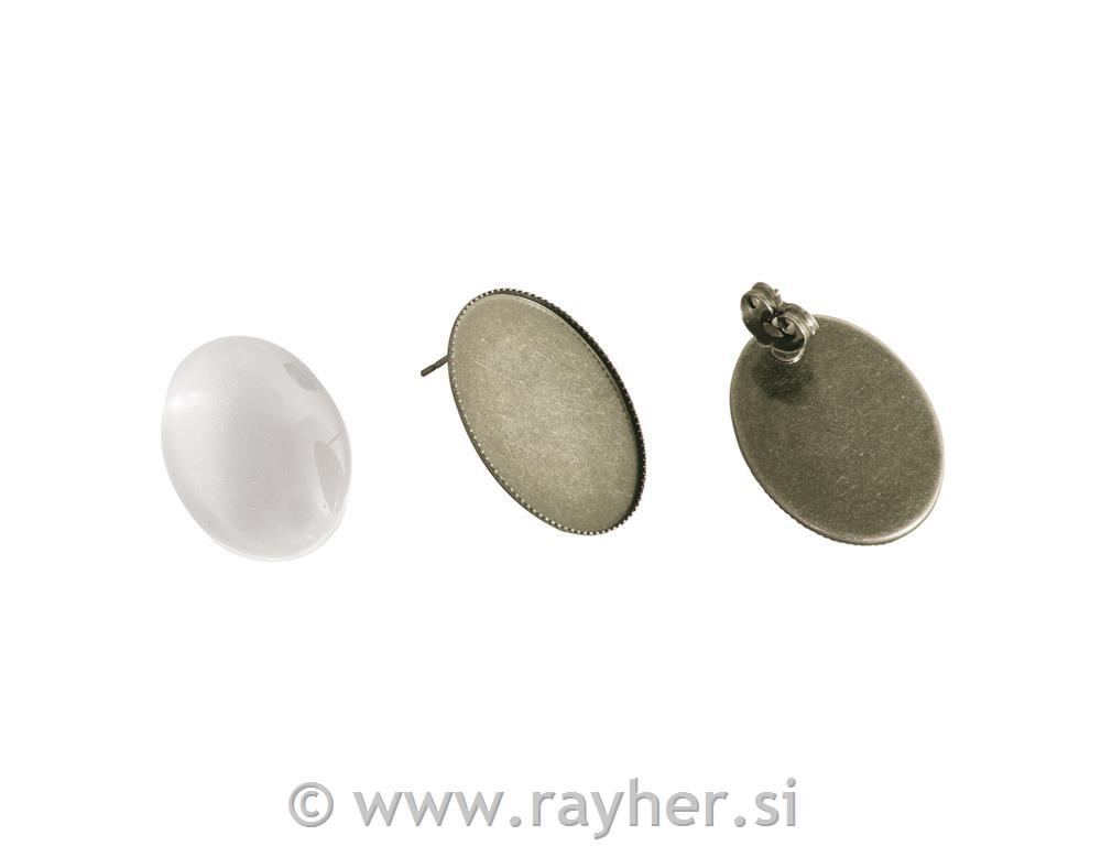 Uhani + steklo, staro zlato, 1.8x2.5cm, 1 par