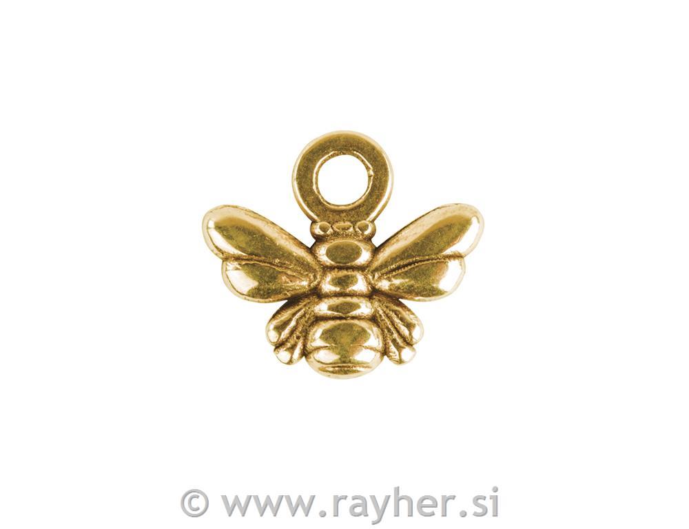 Mini metal pendant Bee, gold, 11x10mm, tab-bag 4pcs