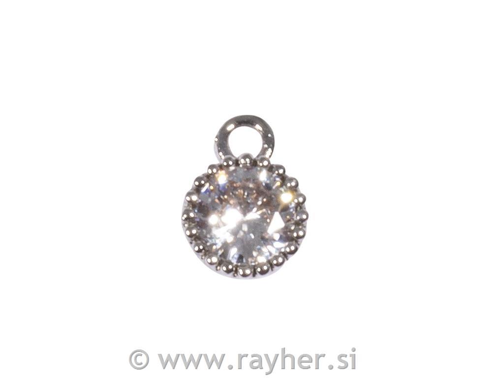 Obesek s kristalom, 7mm, srebrn, 2 kosa