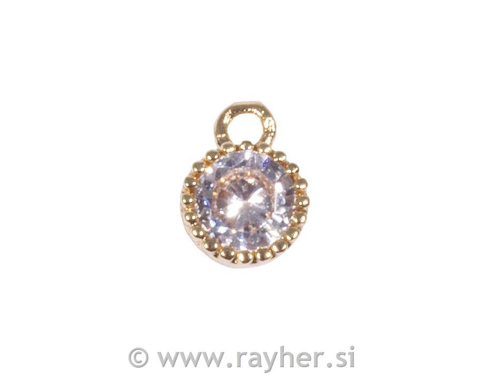 Obesek s kristalom, 7mm, zlat, 2 kosa