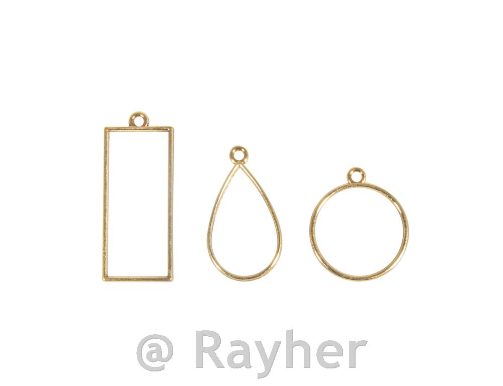 Kovinski obeski, zlat: krog, kapljica, pravokotnik, set 3
