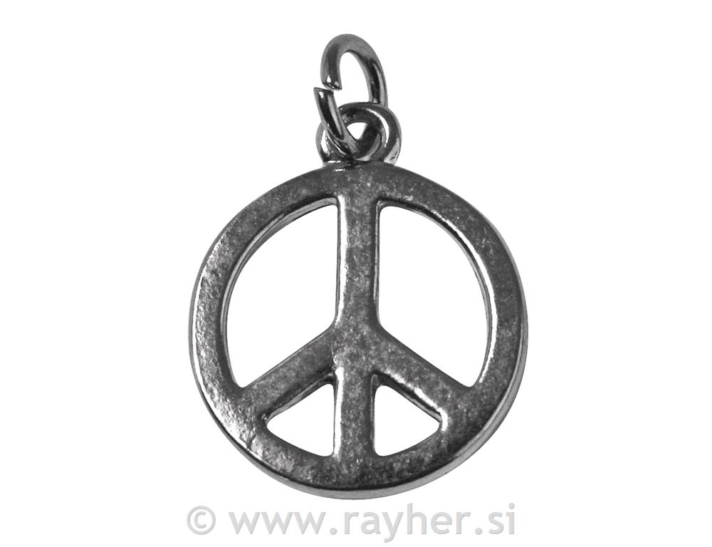Obesek, Peace, 16 mm, srebrn, 2 kosa