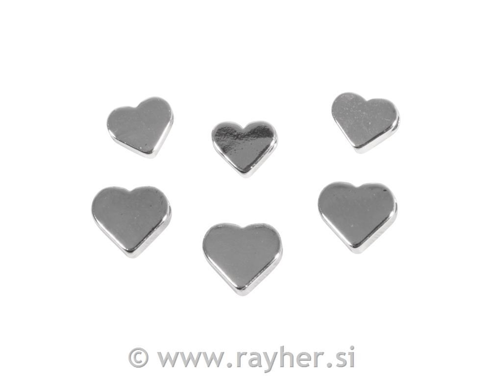 Metal beads Heart, silver, 3 beads, each of 6+7mm, 6pcs
