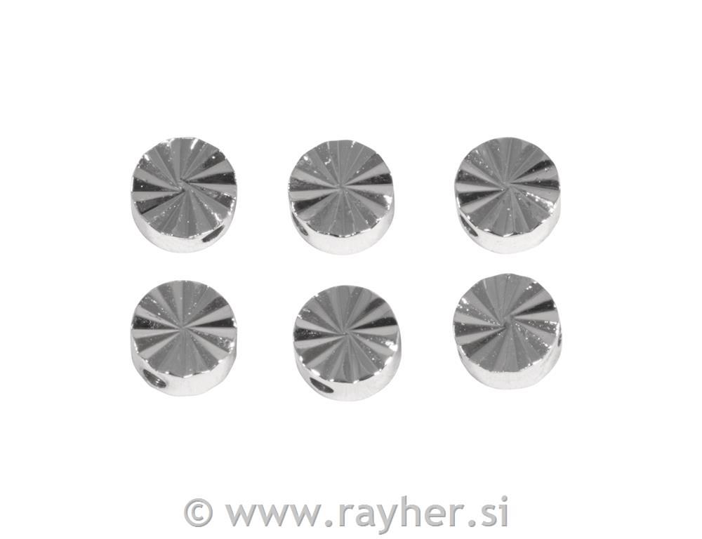 Kovinske perle, okrogle, polirane, srebrne, 6 mm, 6 kos
