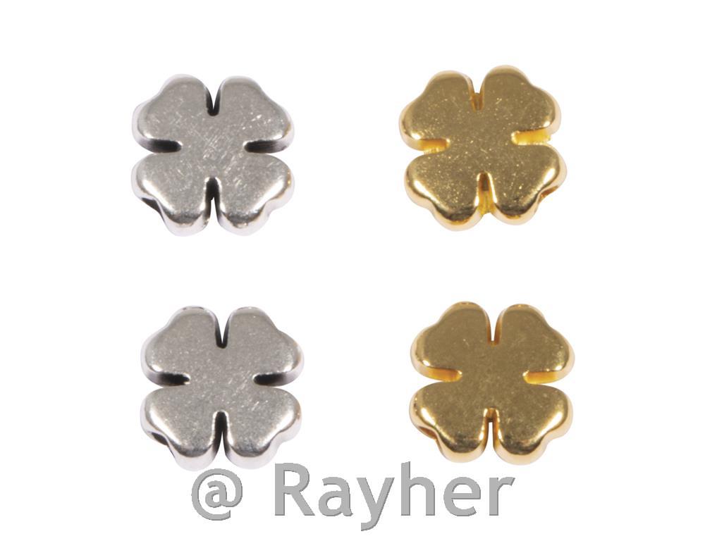 Kovinska perlica Deteljica,, 2x zlata, 2x srebrna, 8 mm, 4 kosi